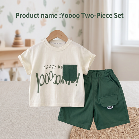 Color-Block Cotton Two-Piece Set