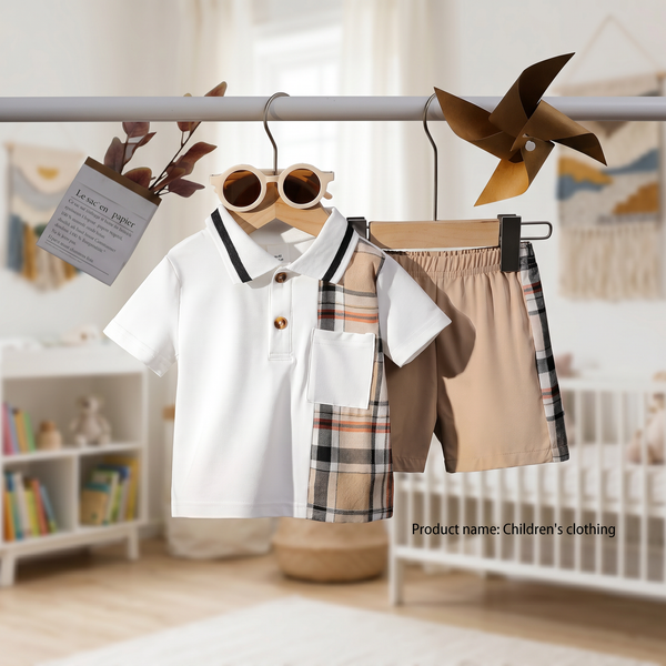 Plaid Lapel Top & Shorts Set