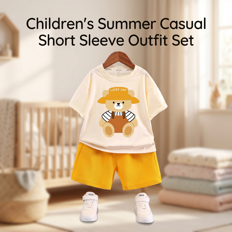 Bear Print Tee & Shorts Set