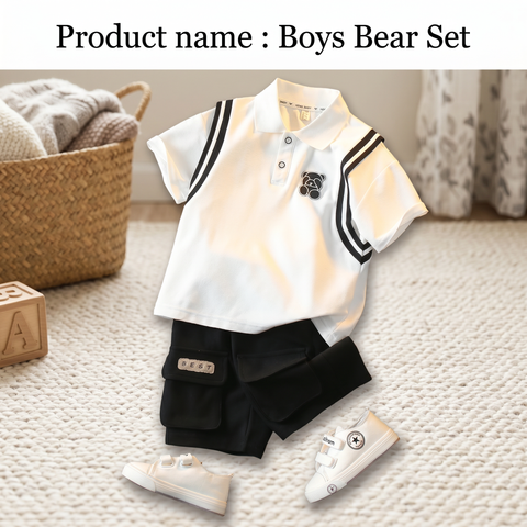 Cartoon Print Polo & Shorts Set