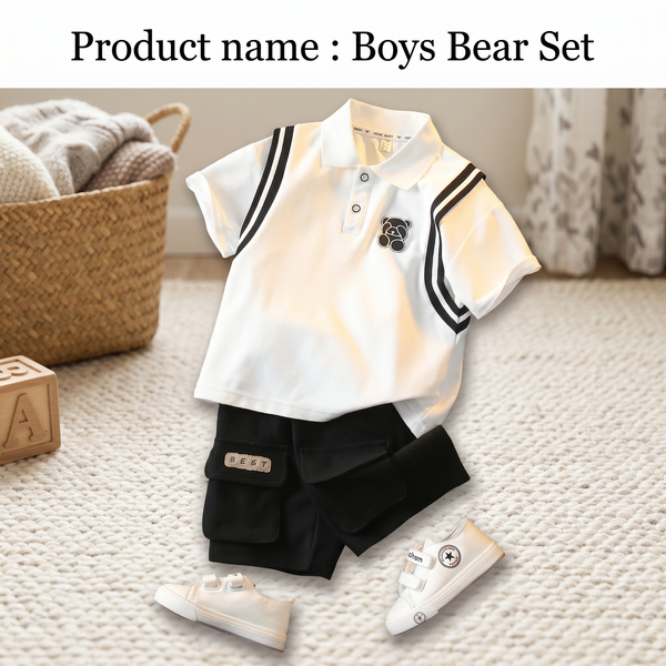 Cartoon Print Polo & Shorts Set