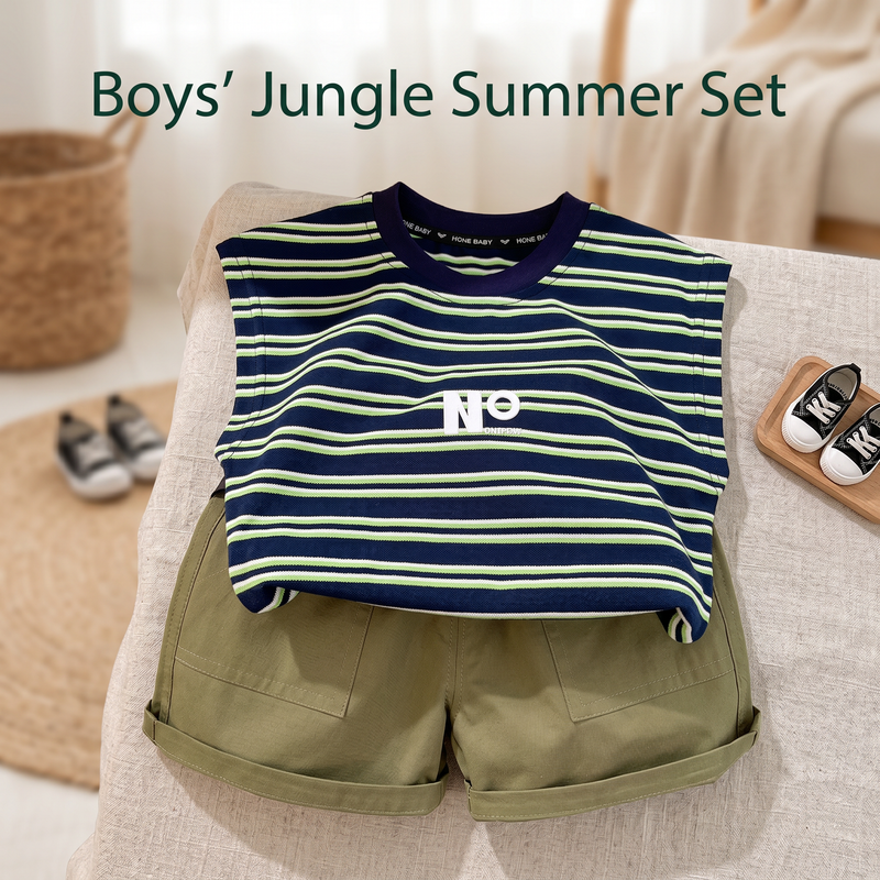 Striped Cotton Vest & Shorts Set
