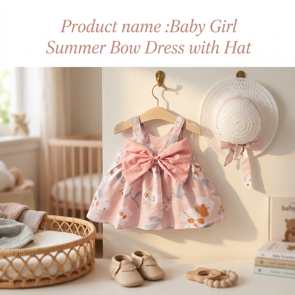 Baby Girl Bow Dress & Hat Set