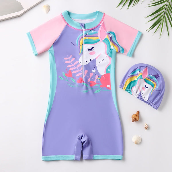 Kids Print Swimsuit & Cap Set