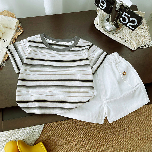 Striped Cotton Tee & Shorts Set